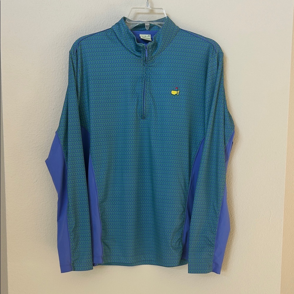 Peter Millar Blue and Green Patterned Masters Golf Pullover